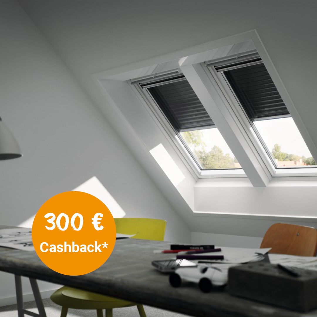 Stimmungsaufnahme Velux Rollladen an Dachfenster im Arbeitszimmer | BWE Unterschleißheim