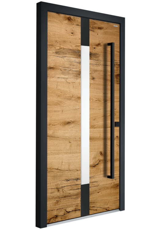 Produktbild Bayerwald Holz-Haustüre furniert mit Glaseinsatz mit schwarzer Aluminium-Zarge | BWE, Unterschleißheim